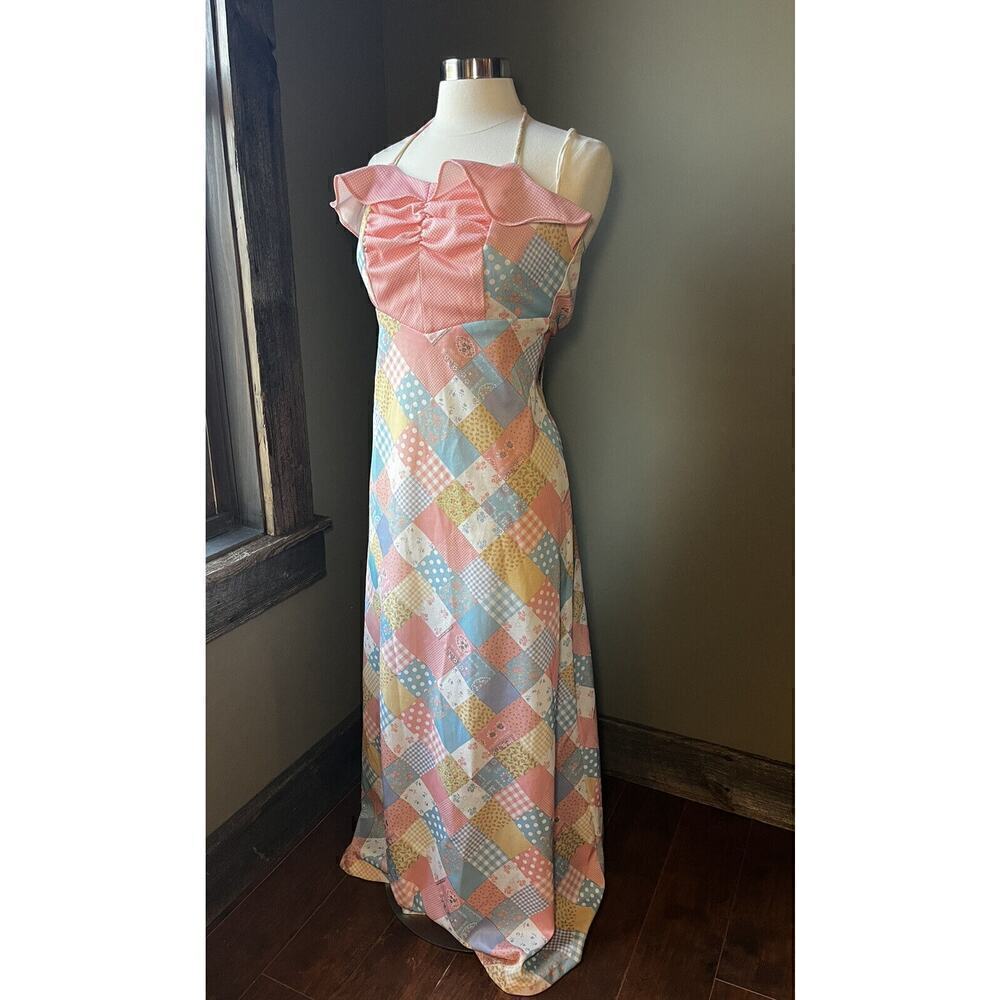 Vintage Gay Gibson Patch Work Maxi Fitted Summer Dress Y2K READ BELOW